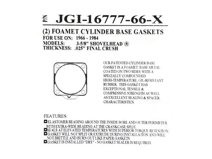 0.036in. Thick Cylinder Base Gaskets. Fits Big Twin 1966-1984 with Shovel Engine & 3-5/8in. Big Bore Cylinders.