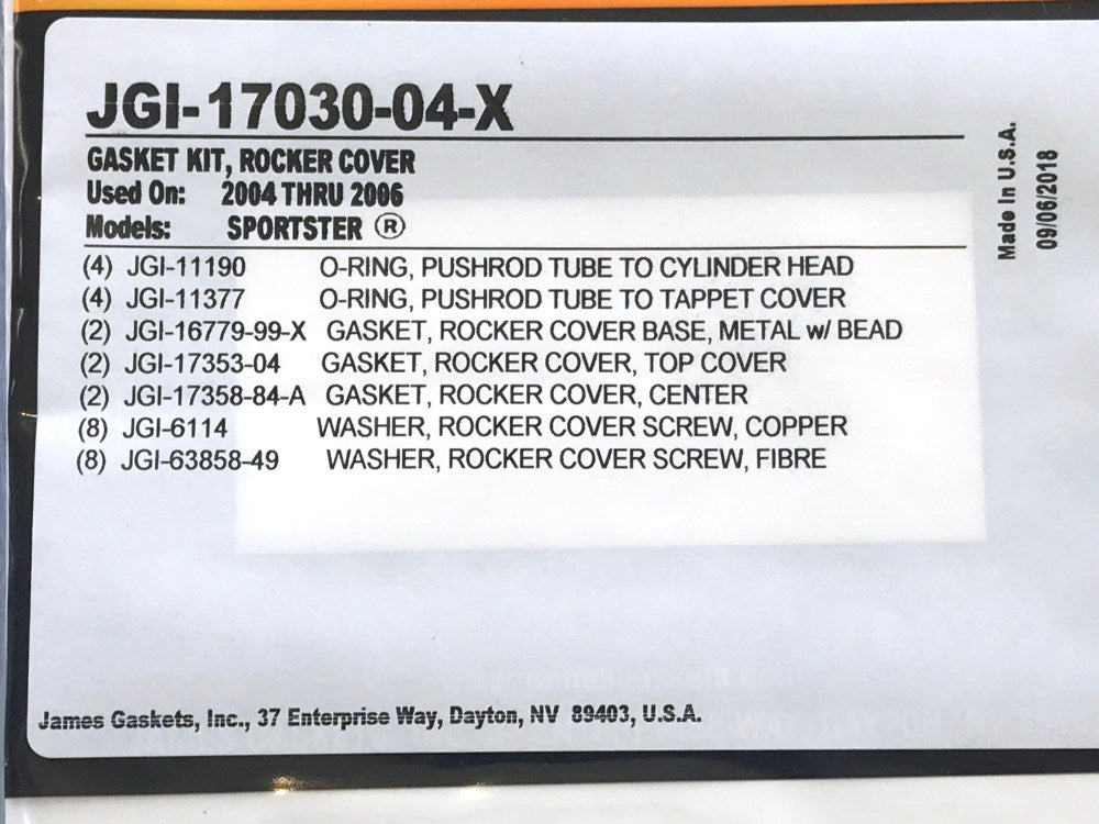 Rocker Cover Gasket Kit. Fits Sportster 2004-2006.