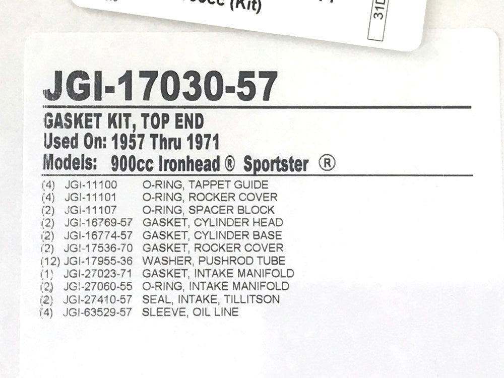 Top End Gasket Kit. Fits Sportster 1957-1971 with 900cc Ironhead Engine.