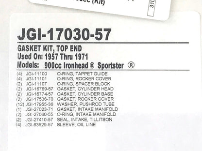 Top End Gasket Kit. Fits Sportster 1957-1971 with 900cc Ironhead Engine.