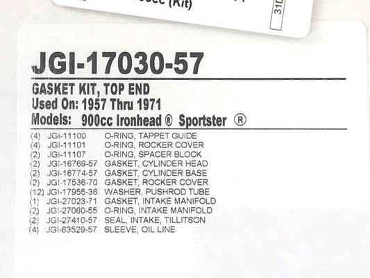 Top End Gasket Kit. Fits Sportster 1957-1971 with 900cc Ironhead Engine.