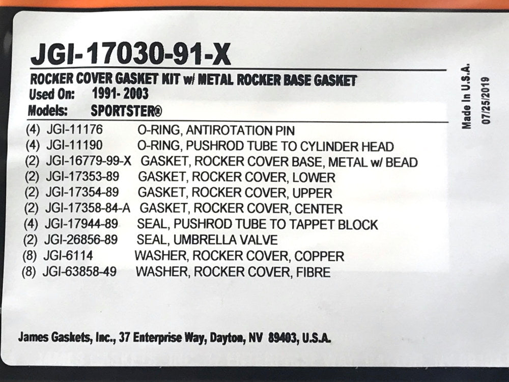 Rocker Cover Gasket Kit. Fits Sportster 1991-2003.