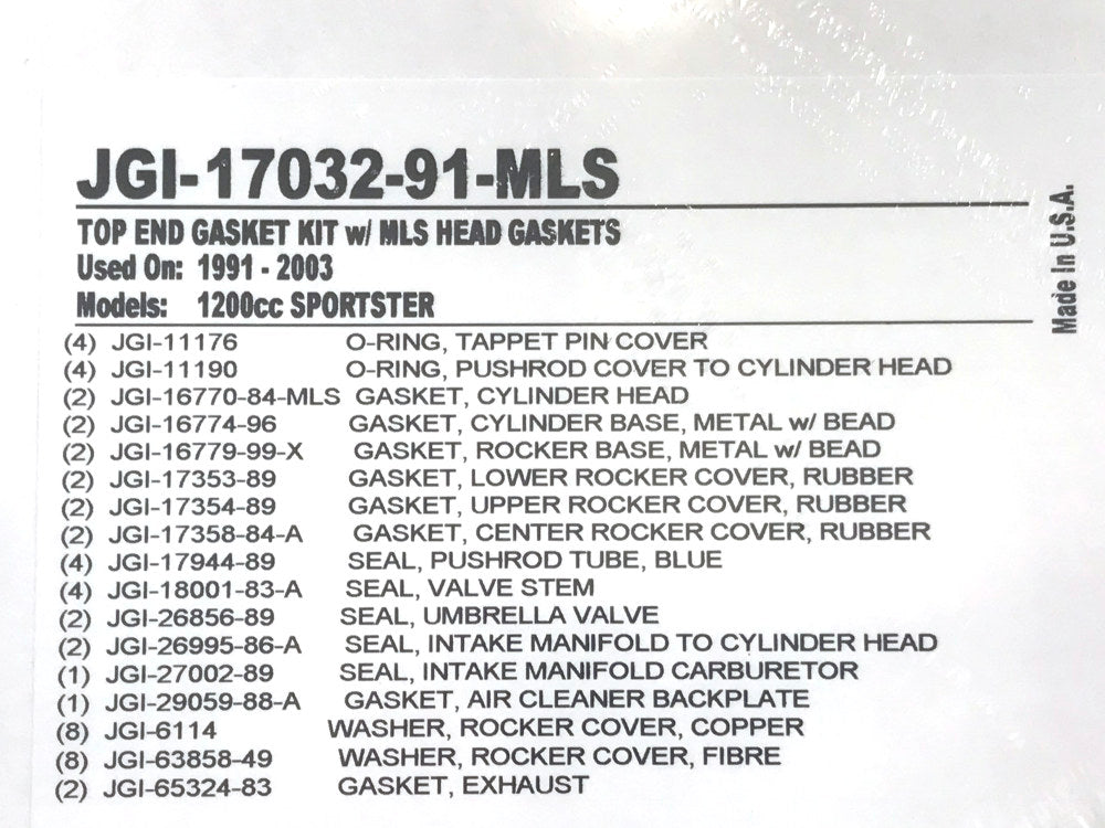 MLS Top End Gasket Kit. Fits Sportster 1991-2003 with 1200cc Engine.