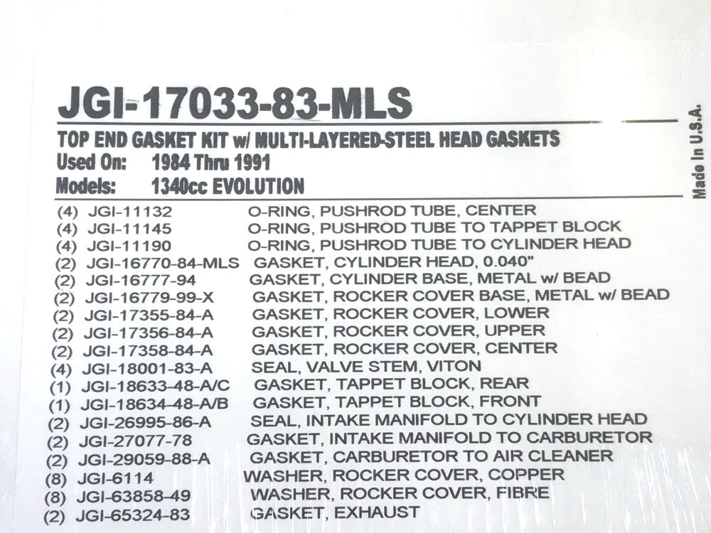 MLS Top End Gasket Kit. Fits Evolution Big Twin 1984-1991.