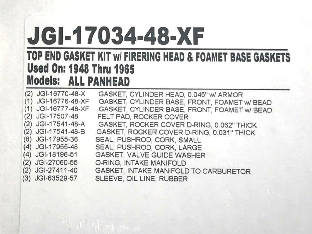 Top End Gasket Kit. Fits Big Twin 1948-1965 with Pan Engine.