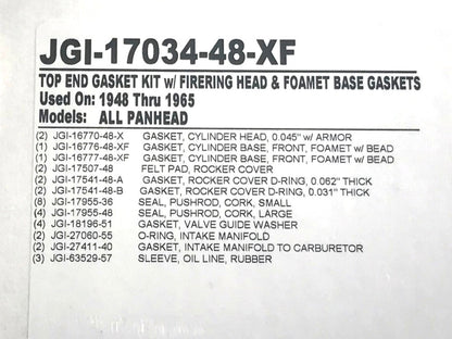 Top End Gasket Kit. Fits Big Twin 1948-1965 with Pan Engine.