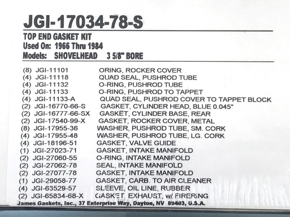 Top End Gasket Kit. Fits Big Twin 1966-1984 with 3-5/8in. Bore Shovel Engine.