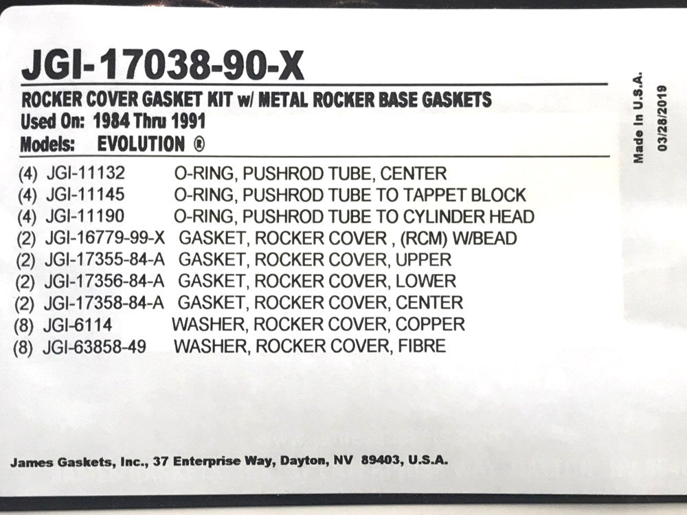Rocker Cover Gasket Kit. Fits Evolution Big Twin 1984-1991.