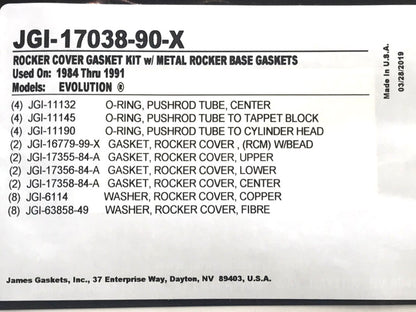 Rocker Cover Gasket Kit. Fits Evolution Big Twin 1984-1991.