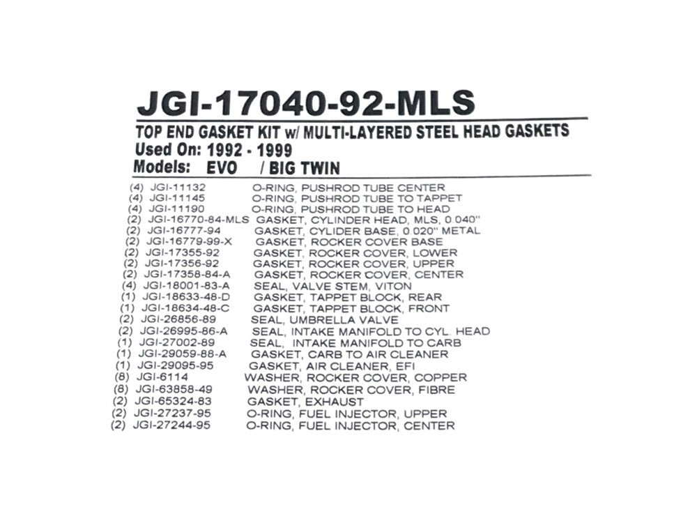 MLS Top End Gasket Kit. Fits Evolution Big Twin 1992-1999.