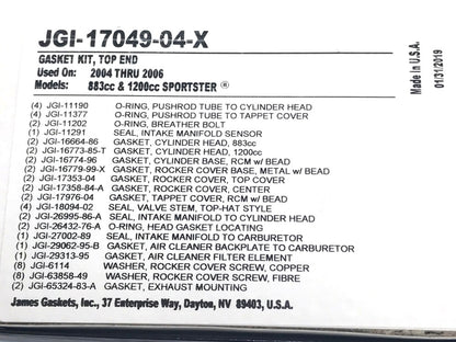 Top End Gasket Kit. Fits Sportster 2004-2006 with 883cc or 1200cc Engines.