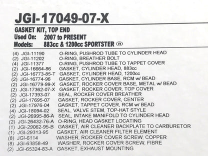 Top End Gasket Kit. Fits Sportster 2007-2021 with 883cc or 1200cc Engines.