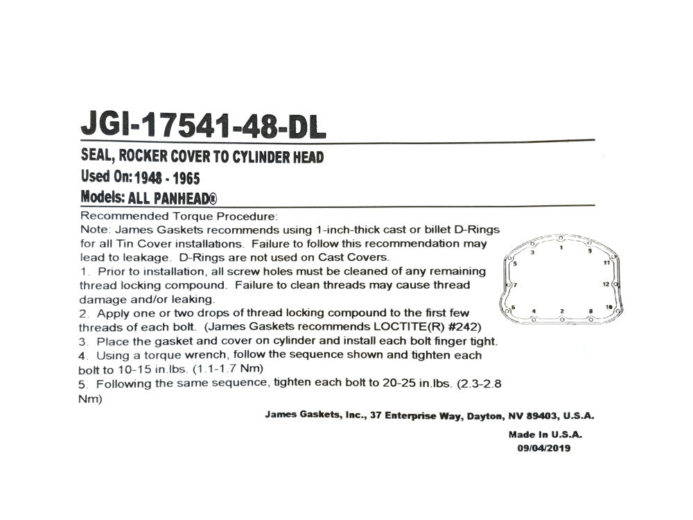 Rocker Cover Gaskets. Fits Big Twin 1948-1965.