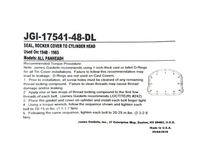 Rocker Cover Gaskets. Fits Big Twin 1948-1965.