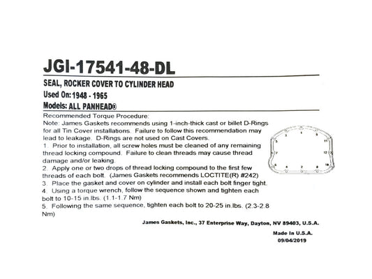 Rocker Cover Gaskets. Fits Big Twin 1948-1965.