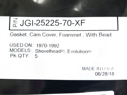 Cam Cover Gasket - Pack of 5. Fits Big Twin 1970-1992.