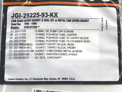Cam Change Gasket Kit. Fits Evolution Big Twin 1993-1999.