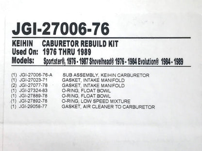Keihin Carburettor Rebuild Kit. Fits Big Twin 1976-1989 & Sportster 1976-1987