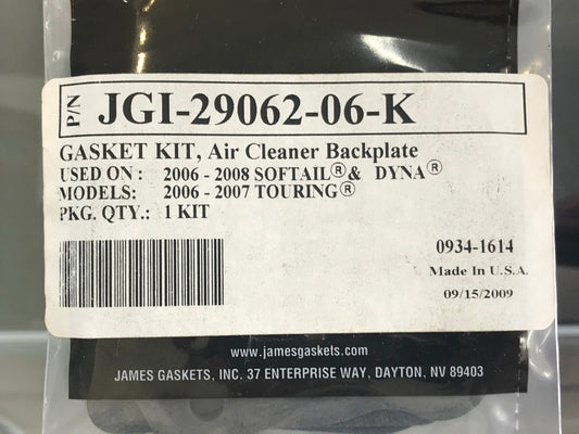 Air Filter Backplate Gasket Kit. Fits Softail & Dyna 2006-2017 & Touring 2006-2007.