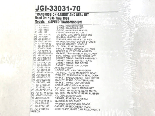 Transmission Gasket Kit. Fits 4Spd Big Twin 1936-1986.