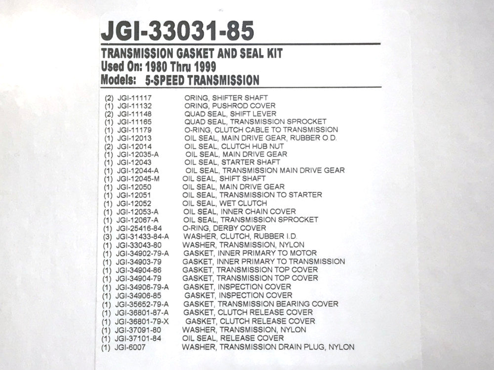 Transmission Gasket Kit. Fits 5Spd Touring 1980-1992, Softail 1986-1999 & FXR 1982-1994.