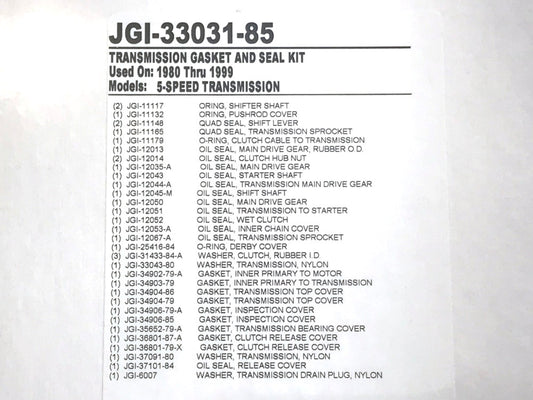 Transmission Gasket Kit. Fits 5Spd Touring 1980-1992, Softail 1986-1999 & FXR 1982-1994.