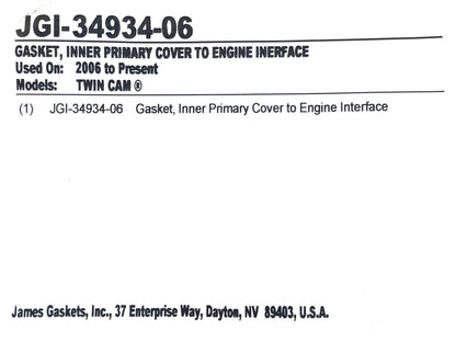 Inner Primary to Engine Gasket. Fits Softail 2007-2017, Touring 2007-2016 & Dyna 2006-2017.