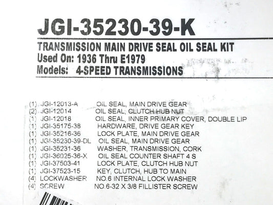 Transmission Main Shaft Seal Kit. Fits Big Twin 1936-1979.