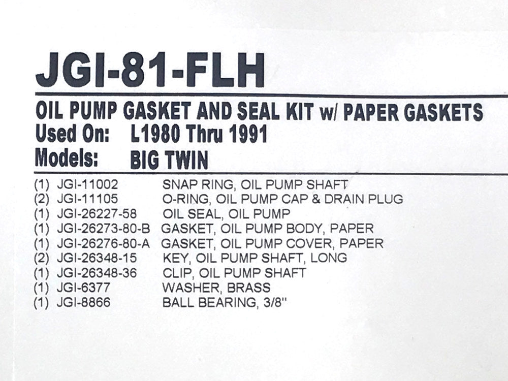 Oil Pump Gasket Kit. Fits Big Twin 1981-1991.