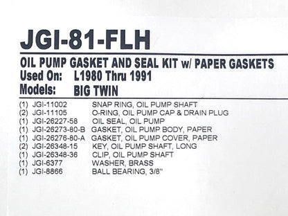 Oil Pump Gasket Kit. Fits Big Twin 1981-1991.