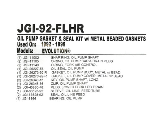 Oil Pump Gasket Kit. Fits Big Twin 1992-1999.