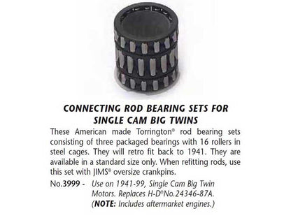 Conrod Bearing Kit with Steel Cage. Fits Big Twin 1941-1999 with Single Cam.