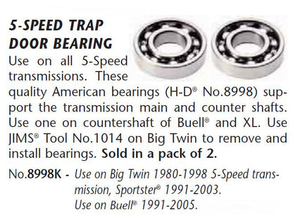 Transmission Trap Door Bearings. Fits 5Spd Big Twin 1980-1998 & Sportster 1991-2003.
