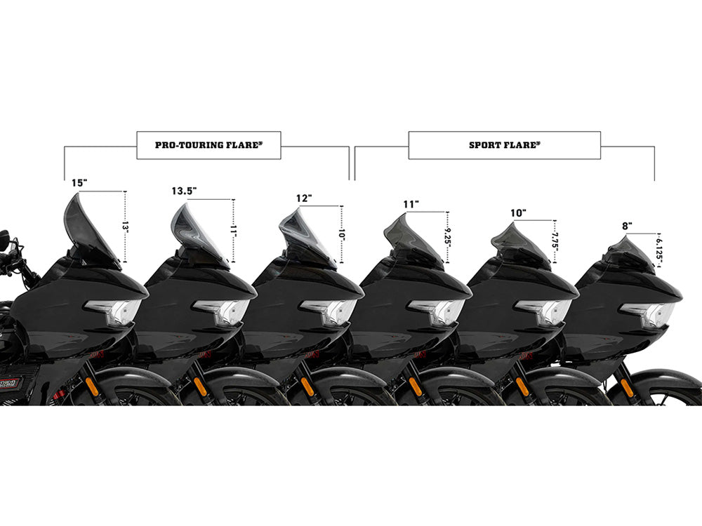8in. Sports Flare Windshield - Black. Fits CVO Road Glide 2023up & Road Glide 2024up