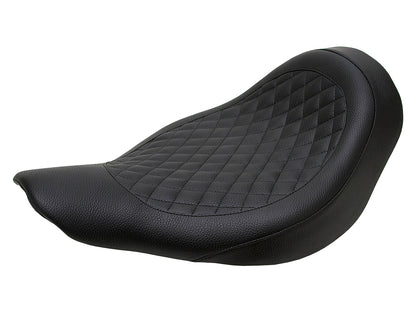 Fred Kodlin Diamond Stitch Solo Seat - Black. Fits Fatboy 2018up & Breakout 2023up with OEM Fuel Tank & Kodlin Rear Fender.