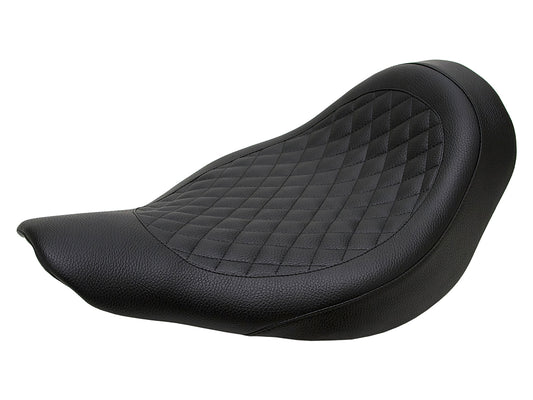 Fred Kodlin Diamond Stitch Solo Seat - Black. Fits Fatboy 2018up & Breakout 2023up with OEM Fuel Tank & Kodlin Rear Fender.