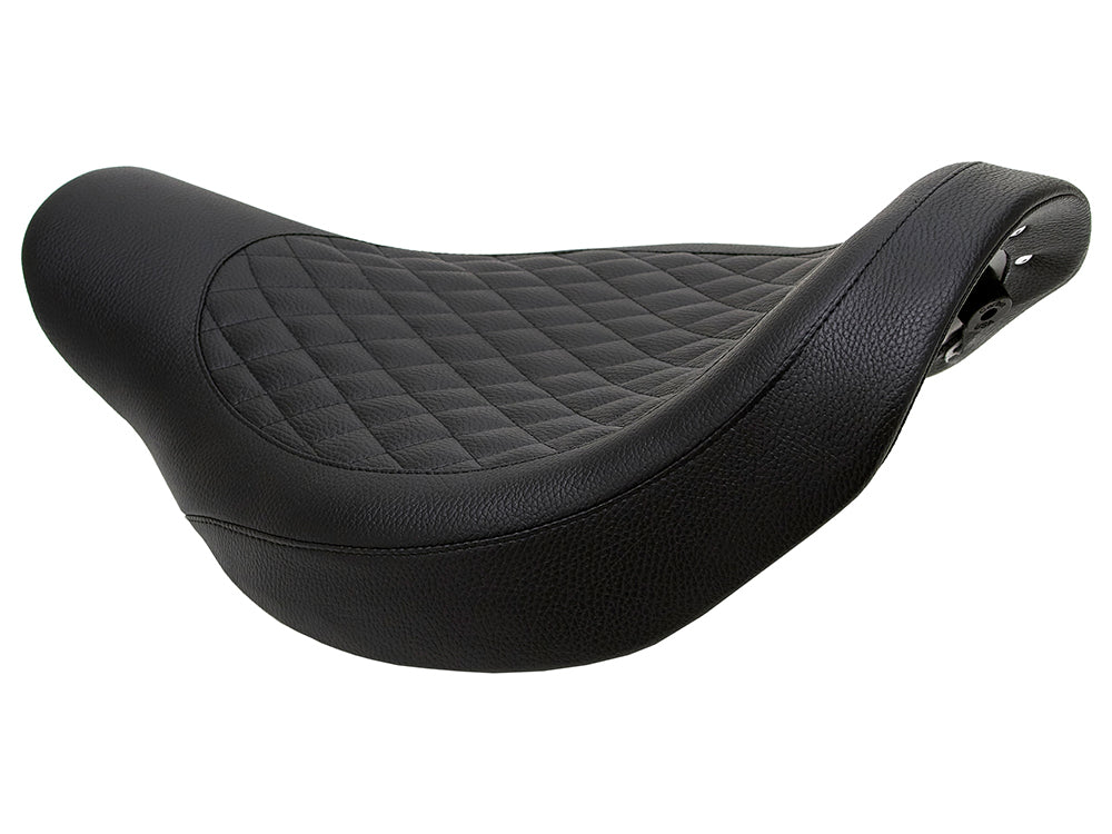 Fred Kodlin Diamond Stitch Solo Seat - Black. Fits Fatboy 2018up & Breakout 2023up with OEM Fuel Tank & Kodlin Rear Fender.