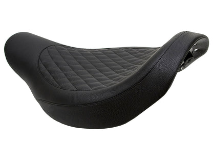 Fred Kodlin Diamond Stitch Solo Seat - Black. Fits Fatboy 2018up & Breakout 2023up with OEM Fuel Tank & Kodlin Rear Fender.
