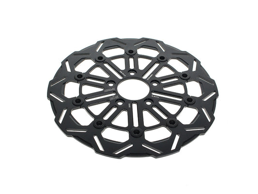 11.8in. Front 10-Spoke Disc Rotor - Polished Band & Black Carrier. Fits Dyna 2006-2017, Softail 2015up, Sportster 2014-2021 & Some Touring 2008up.
