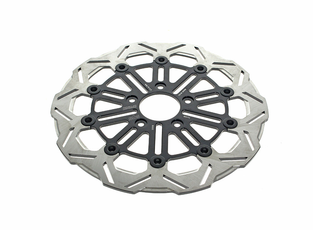 11.8in. Front 10-Spoke Disc Rotor - Polished Band & Black Carrier. Fits Dyna 2006-2017, Softail 2015up, Sportster 2014-2021 & Some Touring 2008up.