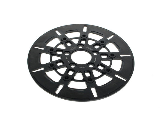 11.5in. Rear 9-Spoke Disc Rotor - Polished Band & Black Carrier. Fits Big Twin 2000up & Sportster 2000-2010.