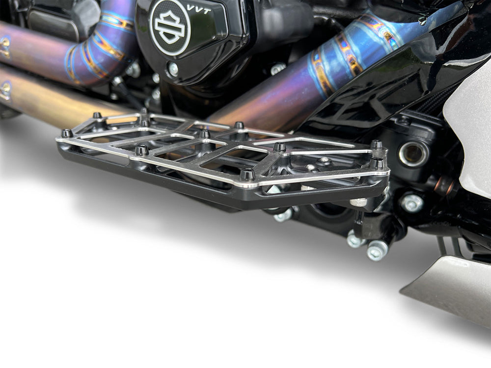 NXL FloorBoards - Black & Stainless. Fits Touring 1980up, FL Softail 1986-2017 & Dyna Switchback 2012-2016