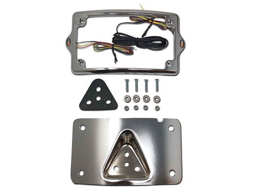 Curved Number Plate Frame with Elypse Run/Turn/Brake Lights - Chrome.