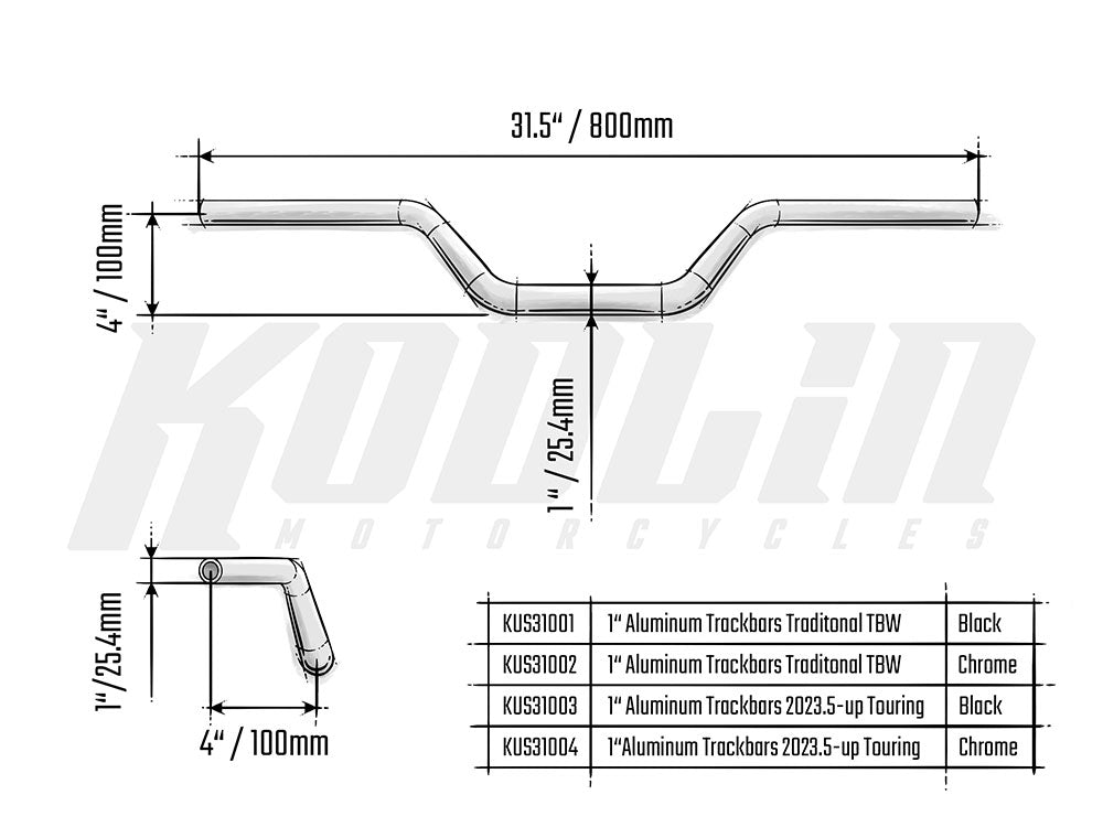 Aluminum Track Bars 1in.- Black. Fits CVO Touring 2023up, Street Glide & Road Glide 2024up, Touring 2025up & Softail 2025up
