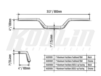 Aluminum Track Bars 1in.- Black. Fits CVO Touring 2023up, Street Glide & Road Glide 2024up, Touring 2025up & Softail 2025up