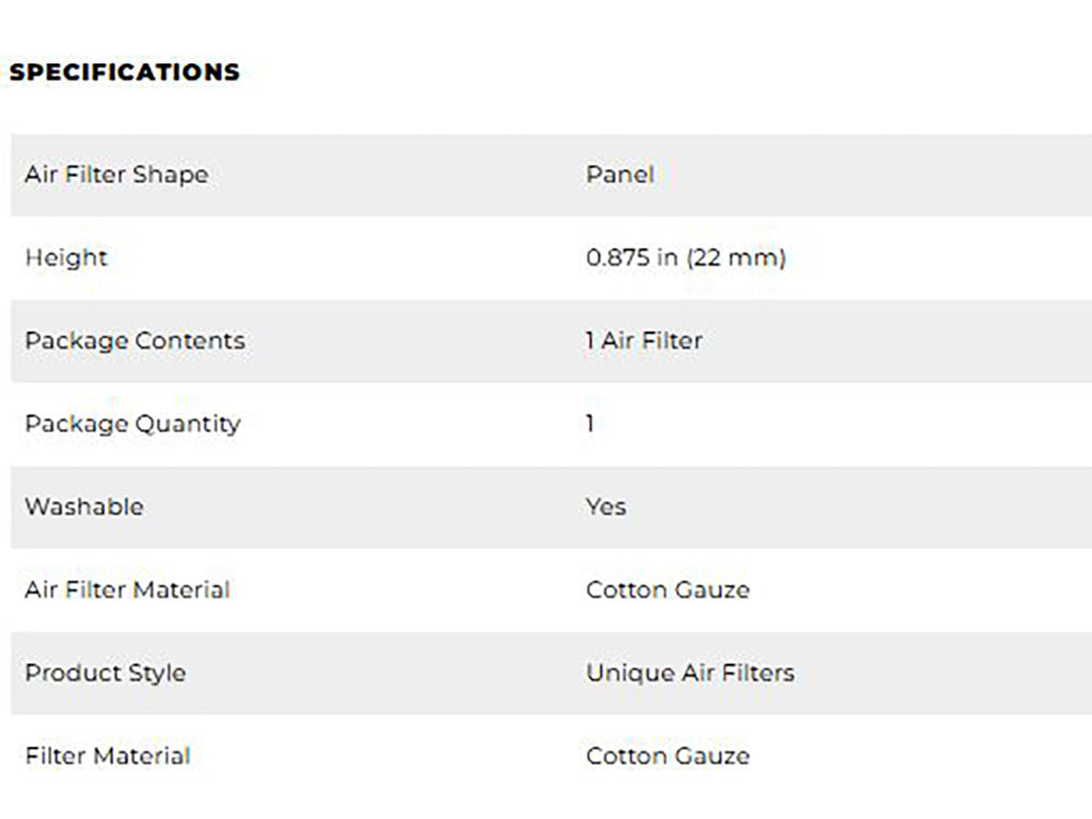 High-Flow Air Filter Element. Fits Kawasaki Vulcan S 650 2015up & Versys 650 2015up