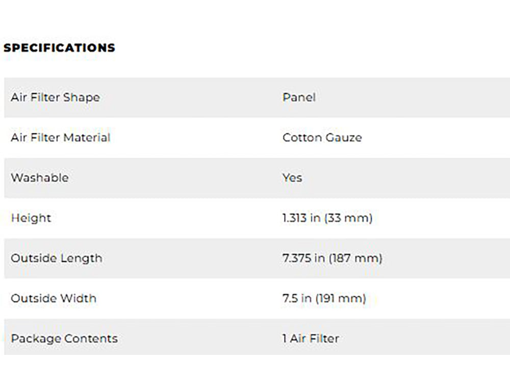 High-Flow Air Filter Element. Fits Indian Scout 2015-2024