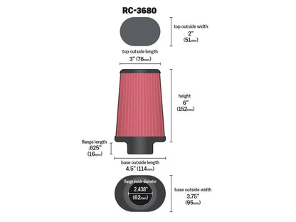 High-Flow Air Filter Element with Oval End Cap - Chrome. Fits Aircharger