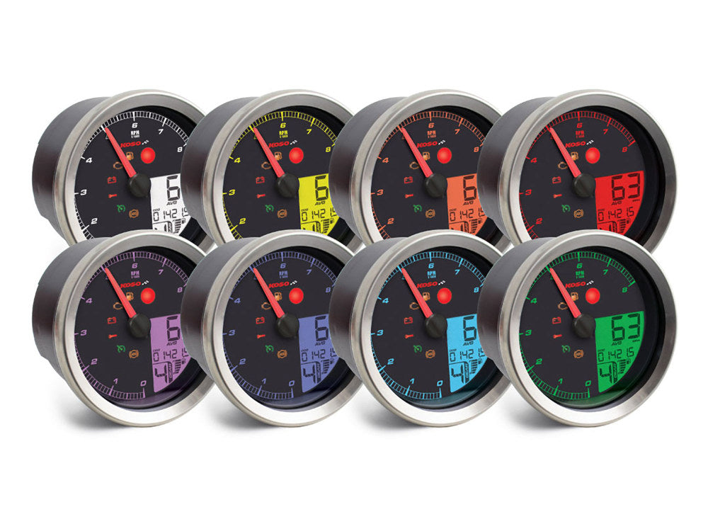 3-3/8in. Round Speedometer with Tachometer - Silver. Fits Softail Fat Bob 2018up, Sportster 2014-2021, Dyna Street Bob, Low Rider & Wide Glide 2012-2017 & Softail Breakout, Rocker & Black Line 2011-2017.
