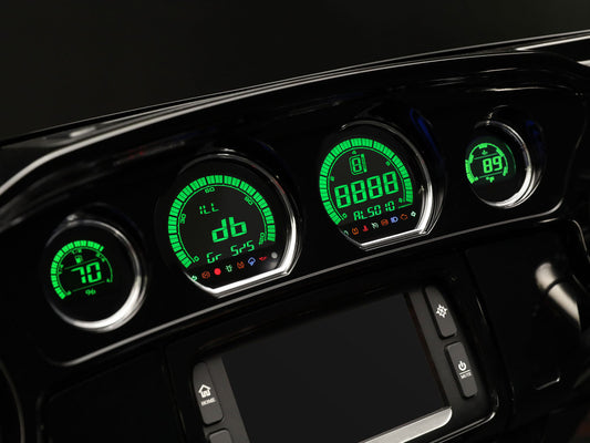 Speedometer & Tachometer - 4 Gauge Kit - Blue/Red. Fits Touring 2014-2023 with Fairing.